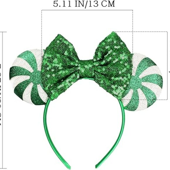 Mouse Ear Candy Glittery Headband for Party Park Fun Green Candy and Bow - Picture 2 of 2